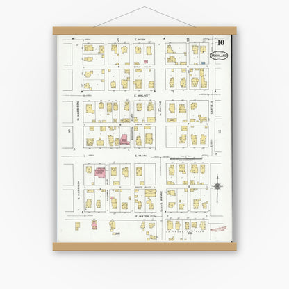 Old map wall art mockup — magnetic wood frame on white wall — Sanborn Fire Insurance Map from Portland, Jay County, Indiana (1920), Sheet #0010