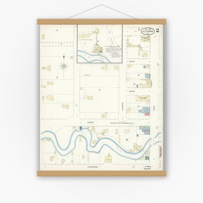 Old map wall art mockup — magnetic wood frame on white wall — Sanborn Fire Insurance Map from Alturas, Modoc County, California (1898), Sheet #0002