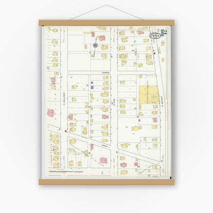 Old map wall art mockup — magnetic wood frame on white wall — Sanborn Fire Insurance Map from Xenia, Greene County, Ohio (1919), Sheet #0002