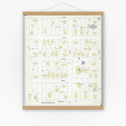 Old map wall art mockup — magnetic wood frame on white wall — Sanborn Fire Insurance Map from Grayling, Crawford County, Michigan (1909), Sheet #0004