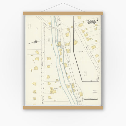 Old map wall art mockup — magnetic wood frame on white wall — Sanborn Fire Insurance Map from Fleischmanns, Delaware County, New York (1912), Sheet #0002