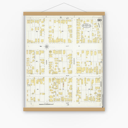 Old map wall art mockup — magnetic wood frame on white wall — Sanborn Fire Insurance Map from Wilmington, New Hanover County, North Carolina (1904), Sheet #0020