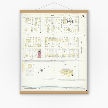 Old map wall art mockup — magnetic wood frame on white wall — Sanborn Fire Insurance Map from Mound City, Pulaski County, Illinois (1914), Sheet #0003