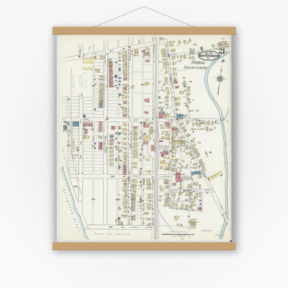 Old map wall art mockup — magnetic wood frame on white wall — Sanborn Fire Insurance Map from New Kensington, Westmoreland County, Pennsylvania (1921), Sheet #0021