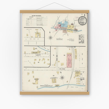 Old map wall art mockup — magnetic wood frame on white wall — Sanborn Fire Insurance Map from Adams, Jefferson County, New York (1890) - Complete Map Set