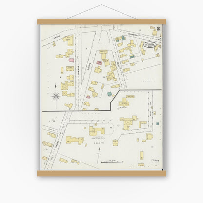 Old map wall art mockup — magnetic wood frame on white wall — Sanborn Fire Insurance Map from Barre, Worcester County, Massachusetts (1895), Sheet #0002