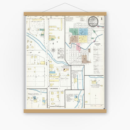 Old map wall art mockup — magnetic wood frame on white wall — Sanborn Fire Insurance Map from Mason City, Cerro Gordo County, Iowa (1892) â€” Complete Set