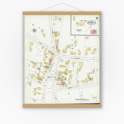 Old map wall art mockup — magnetic wood frame on white wall — Sanborn Fire Insurance Map from Bridgewater, Plymouth County, Massachusetts (1901), Sheet #0003