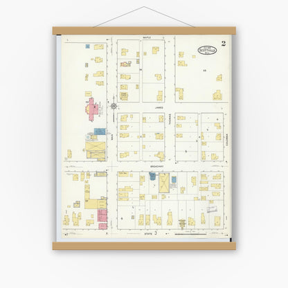 Old map wall art mockup — magnetic wood frame on white wall — Sanborn Fire Insurance Map from Scottville, Mason County, Michigan (1916), Sheet #0002