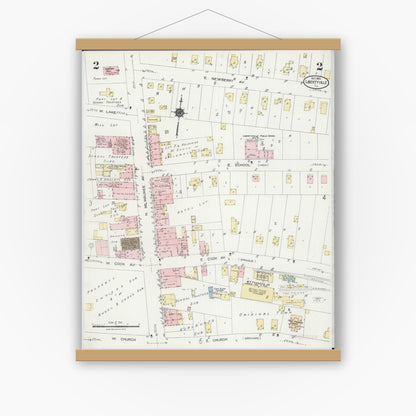 Old map wall art mockup — magnetic wood frame on white wall — Sanborn Fire Insurance Map from Libertyville, Lake County, Illinois (1924), Sheet #0002
