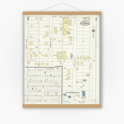 Old map wall art mockup — magnetic wood frame on white wall — Sanborn Fire Insurance Map from Fort Lauderdale, Broward County, Florida (1924), Sheet #0002