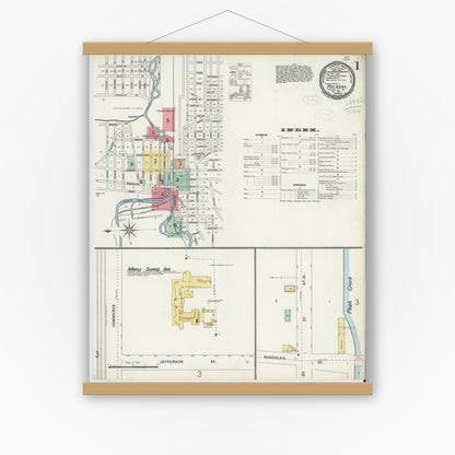 Old map wall art mockup — magnetic wood frame on white wall — Sanborn Fire Insurance Map from Pulaski, Pulaski County, Virginia (1898), Sheet #0001