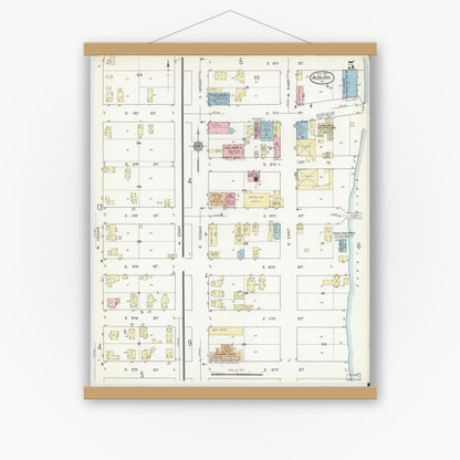 Old map wall art mockup — magnetic wood frame on white wall — Sanborn Fire Insurance Map from Auburn, De Kalb County, Indiana (1914), Sheet #0005