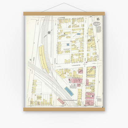 Old map wall art mockup — magnetic wood frame on white wall — Sanborn Fire Insurance Map from Rome, Oneida County, New York (1914), Sheet #0015