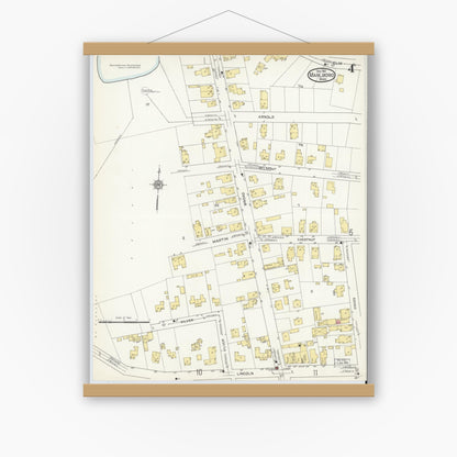 Old map wall art mockup — magnetic wood frame on white wall — Sanborn Fire Insurance Map from Marlborough, Middlesex County, Massachusetts (1912), Sheet #0004