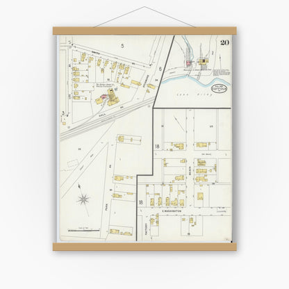 Old map wall art mockup — magnetic wood frame on white wall — Sanborn Fire Insurance Map from Suffolk, Independent Cities, Virginia (1898), Sheet #0020