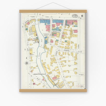 Old map wall art mockup — magnetic wood frame on white wall — Sanborn Fire Insurance Map from Malone, Franklin County, New York (1903), Sheet #0006