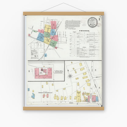 Old map wall art mockup — magnetic wood frame on white wall — Sanborn Fire Insurance Map from Bellevue, Huron And Sandusky County, Ohio (1899), Sheet #0001