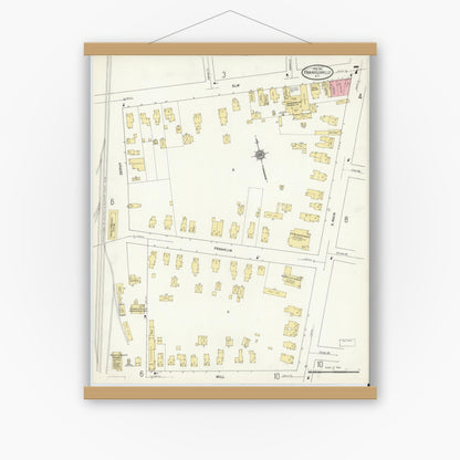 Old map wall art mockup — magnetic wood frame on white wall — Sanborn Fire Insurance Map from Franklinville, Cattaraugus County, New York (1912), Sheet #0007