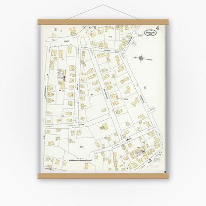Old map wall art mockup — magnetic wood frame on white wall — Sanborn Fire Insurance Map from Woburn, Middlesex County, Massachusetts (1910), Sheet #0004