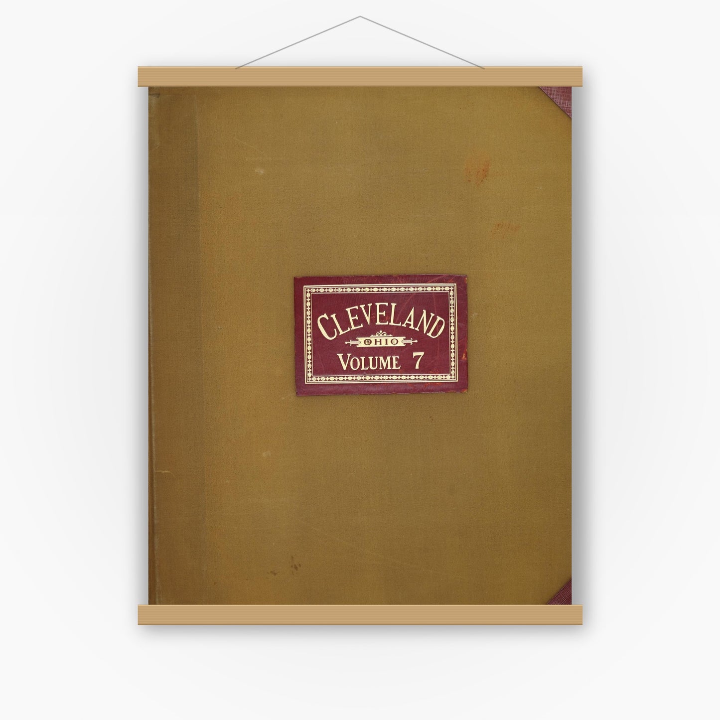 Old map wall art mockup — magnetic wood frame on white wall — Sanborn Fire Insurance Map from Cleveland, Cuyahoga County, Ohio (1950), Sheet #0001