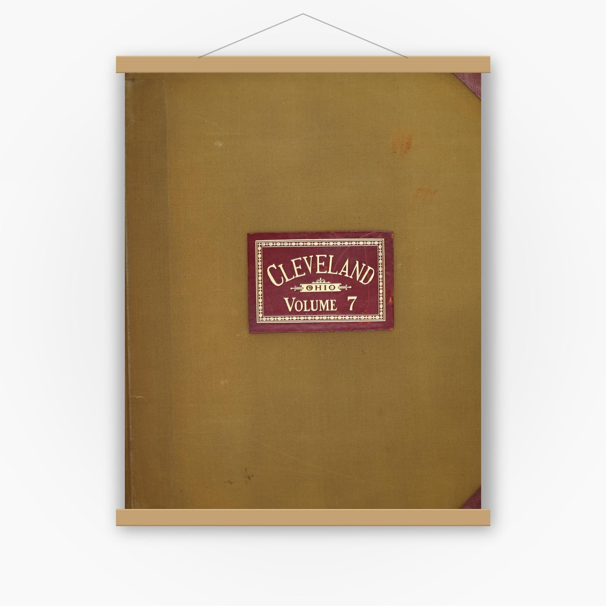 Old map wall art mockup — magnetic wood frame on white wall — Sanborn Fire Insurance Map from Cleveland, Cuyahoga County, Ohio (1950), Sheet #0001