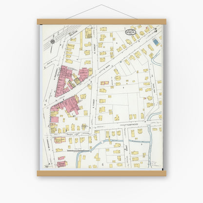 Old map wall art mockup — magnetic wood frame on white wall — Sanborn Fire Insurance Map from Geneva, Ashtabula County, Ohio (1919), Sheet #0005