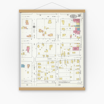 Old map wall art mockup — magnetic wood frame on white wall — Sanborn Fire Insurance Map from Faribault, Rice County, Minnesota (1921), Sheet #0020