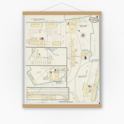 Old map wall art mockup — magnetic wood frame on white wall — Sanborn Fire Insurance Map from Elizabeth City, Pasquotank County, North Carolina (1891), Sheet #0004