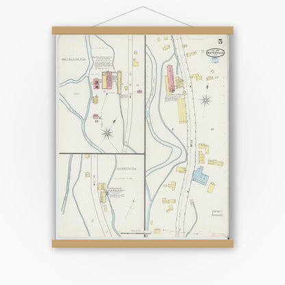 Old map wall art mockup — magnetic wood frame on white wall — Sanborn Fire Insurance Map from Waterville, Oneida County, New York (1894), Sheet #0005