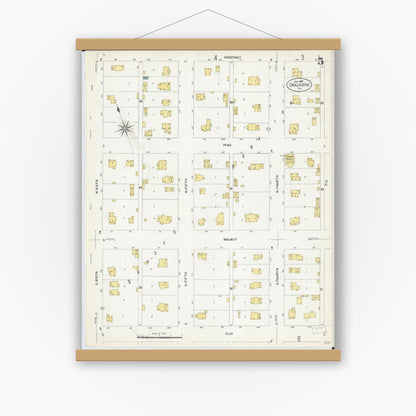 Old map wall art mockup — magnetic wood frame on white wall — Sanborn Fire Insurance Map from Chillicothe, Peoria County, Illinois (1907), Sheet #0005