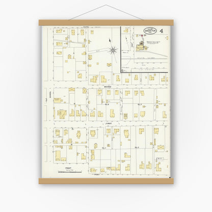 Old map wall art mockup — magnetic wood frame on white wall — Sanborn Fire Insurance Map from Groveton, Trinity County, Texas (1907), Sheet #0004