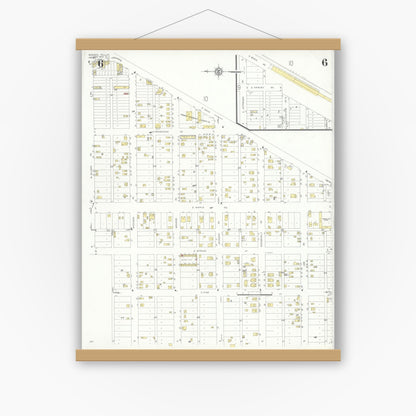 Old map wall art mockup — magnetic wood frame on white wall — Sanborn Fire Insurance Map from Borger, Hutchinson County, Texas (1933), Sheet #0006