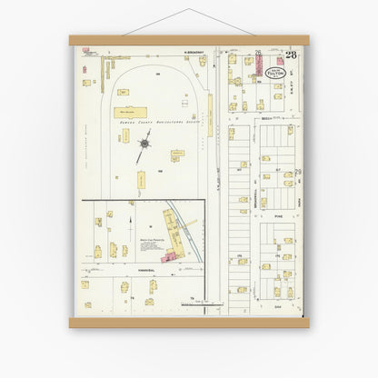 Old map wall art mockup — magnetic wood frame on white wall — Sanborn Fire Insurance Map from Fulton, Oswego County, New York (1911), Sheet #0028