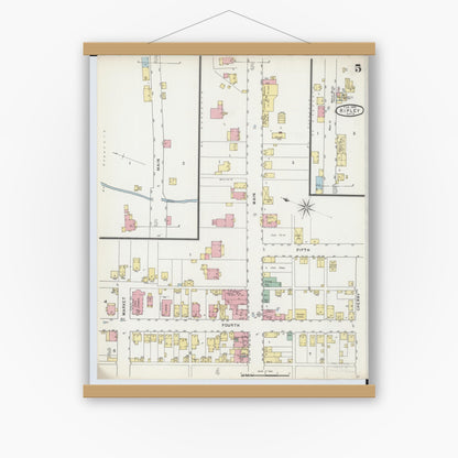Old map wall art mockup — magnetic wood frame on white wall — Sanborn Fire Insurance Map from Ripley, Brown County, Ohio (1895), Sheet #0005