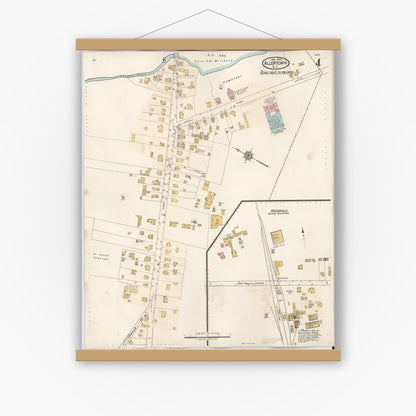 Old map wall art mockup — magnetic wood frame on white wall — Sanborn Fire Insurance Map from Allentown, Monmouth County, New Jersey (1940), Sheet #0004