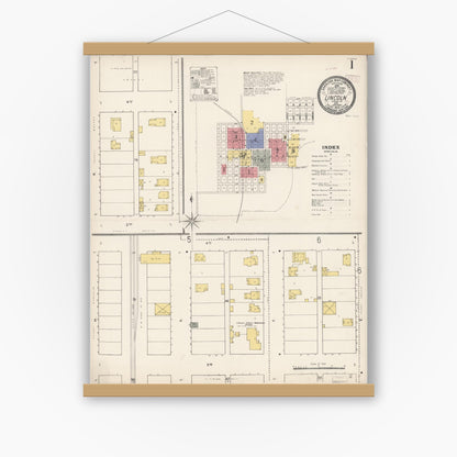 Old map wall art mockup — magnetic wood frame on white wall — Sanborn Fire Insurance Map from Lincoln, Placer County, California (1910) - Complete Map Set
