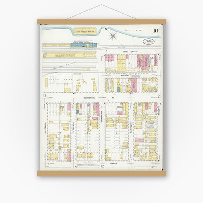 Old map wall art mockup — magnetic wood frame on white wall — Sanborn Fire Insurance Map from Cairo, Alexander County, Illinois (1907), Sheet #0010