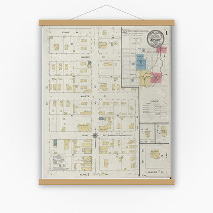 Old map wall art mockup — magnetic wood frame on white wall — Sanborn Fire Insurance Map from Mattoon, Shawano County, Wisconsin (1909) - Complete Map Set