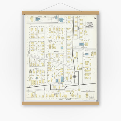Old map wall art mockup — magnetic wood frame on white wall — Sanborn Fire Insurance Map from Lakeside, Ottawa County, Ohio (1910), Sheet #0005