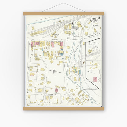 Old map wall art mockup — magnetic wood frame on white wall — Sanborn Fire Insurance Map from Portland, Northampton County, Pennsylvania (1912), Sheet #0002