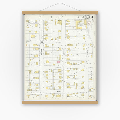 Old map wall art mockup — magnetic wood frame on white wall — Sanborn Fire Insurance Map from Polo, Ogle County, Illinois (1899), Sheet #0004