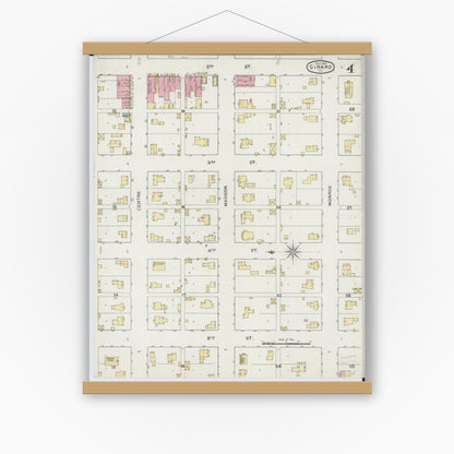 Old map wall art mockup — magnetic wood frame on white wall — Sanborn Fire Insurance Map from Girard, Macoupin County, Illinois (1894), Sheet #0004