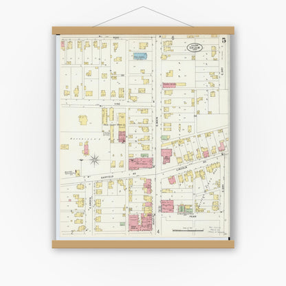 Old map wall art mockup — magnetic wood frame on white wall — Sanborn Fire Insurance Map from Salem, Columbiana County, Ohio (1898), Sheet #0005