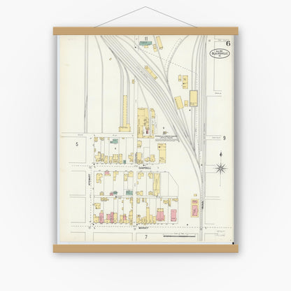 Old map wall art mockup — magnetic wood frame on white wall — Sanborn Fire Insurance Map from Blairsville, Indiana County, Pennsylvania (1903), Sheet #0006