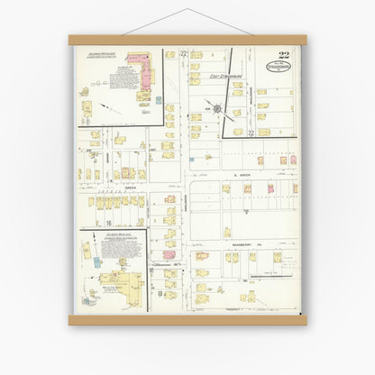 Old map wall art mockup — magnetic wood frame on white wall — Sanborn Fire Insurance Map from Stroudsburg, Monroe County, Pennsylvania (1912), Sheet #0022