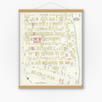 Old map wall art mockup — magnetic wood frame on white wall — Sanborn Fire Insurance Map from Natrona, Allegheny County, Pennsylvania (1912), Sheet #0007