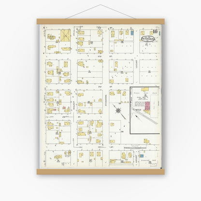 Old map wall art mockup — magnetic wood frame on white wall — Sanborn Fire Insurance Map from Petersburg, Pike County, Indiana (1921), Sheet #0010