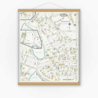 Old map wall art mockup — magnetic wood frame on white wall — Sanborn Fire Insurance Map from Tarpon Springs, Pinellas County, Florida (1919), Sheet #0005