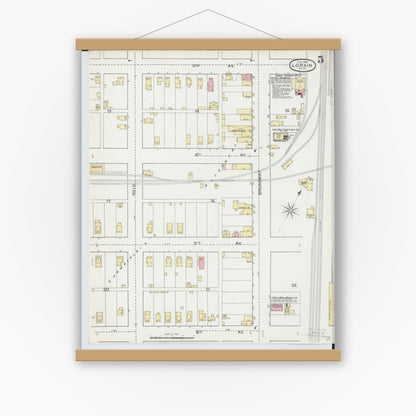 Old map wall art mockup — magnetic wood frame on white wall — Sanborn Fire Insurance Map from Lorain, Lorain County, Ohio (1893), Sheet #0005
